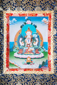 Tchenrezig. The reasons behind the choice of a Buddhist thangka are many and are related to our state of mind and emotions. The most common reason to have your own Buddhist statue is to use it as:      An instrument of devotion: A Buddhist thangka can help you to better identify and remember the qualities of divinity and integrate them into your practice using the teachings of Buddhism.     A support for meditation practices: Through the thangka and deity visualization, you can practice various exercises to find inner peace.     A blessing to your personal or professional environment: Buddhist thangkas can be consecrated and blessed by your lama / teacher / spiritual friend. Your daily routine while passing the thangka, will be to remind you of the qualities of the deity and / or make offerings to him (incense, flowers, saffron water, etc.).     An appreciation of the work of art: you recognize the artistic quality of this work and thus contribute to perpetuating this craft tradition. You can of course use it to create a specific atmosphere in your living space.